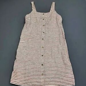 Artisan NY Dress Womens S 100% Linen Knee Length Faux Button Stripe Maroon White